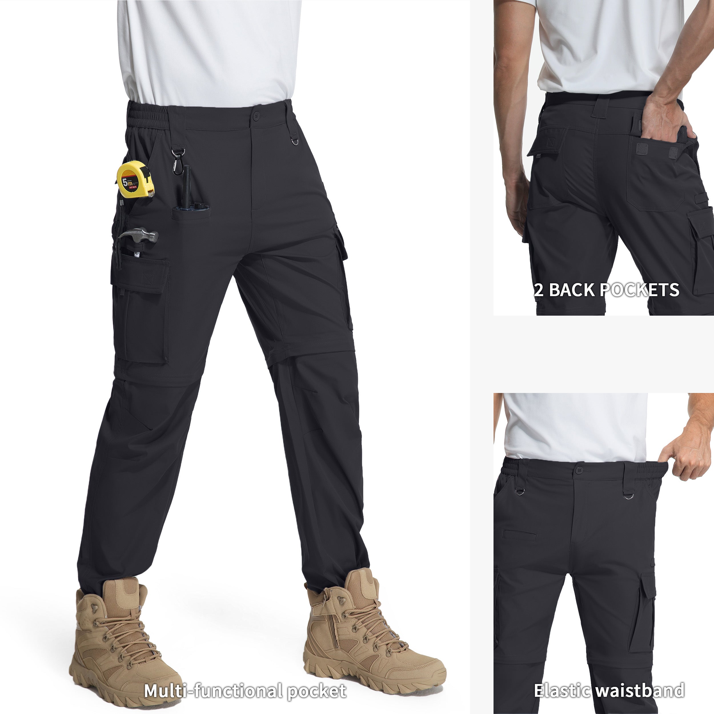 Men's Convertible Hiking Zipper Pants, Lightweight Quick-drying Work Pants, Suitable For Fishing, With 9 Pockets