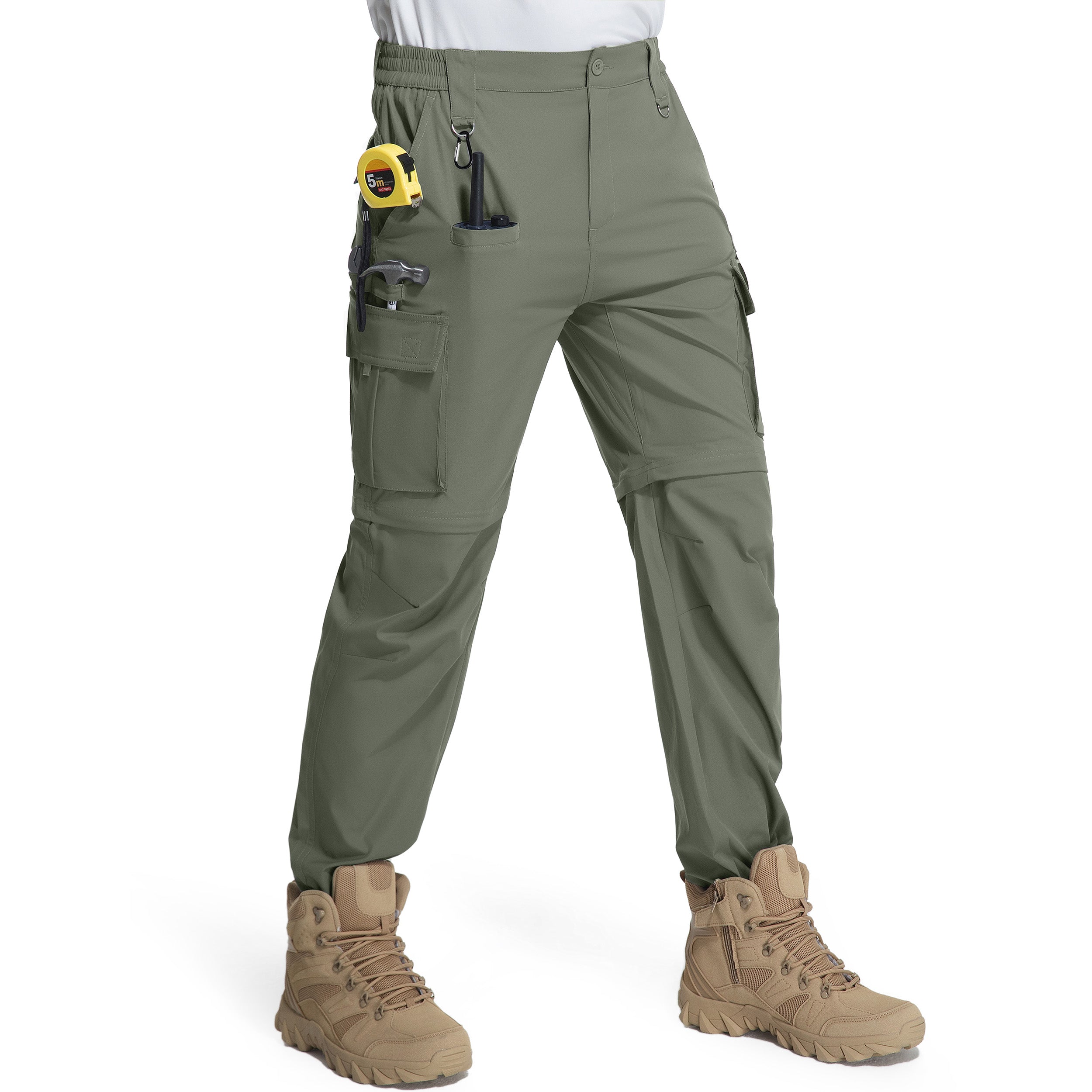 Men's Convertible Hiking Zipper Pants, Lightweight Quick-drying Work Pants, Suitable For Fishing, With 9 Pockets