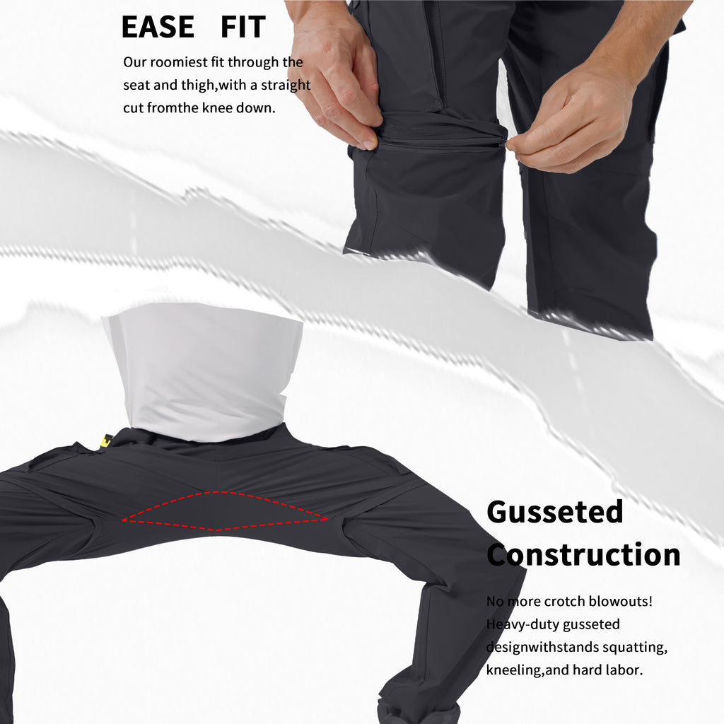 Men's Convertible Hiking Zipper Pants, Lightweight Quick-drying Work Pants, Suitable For Fishing, With 9 Pockets