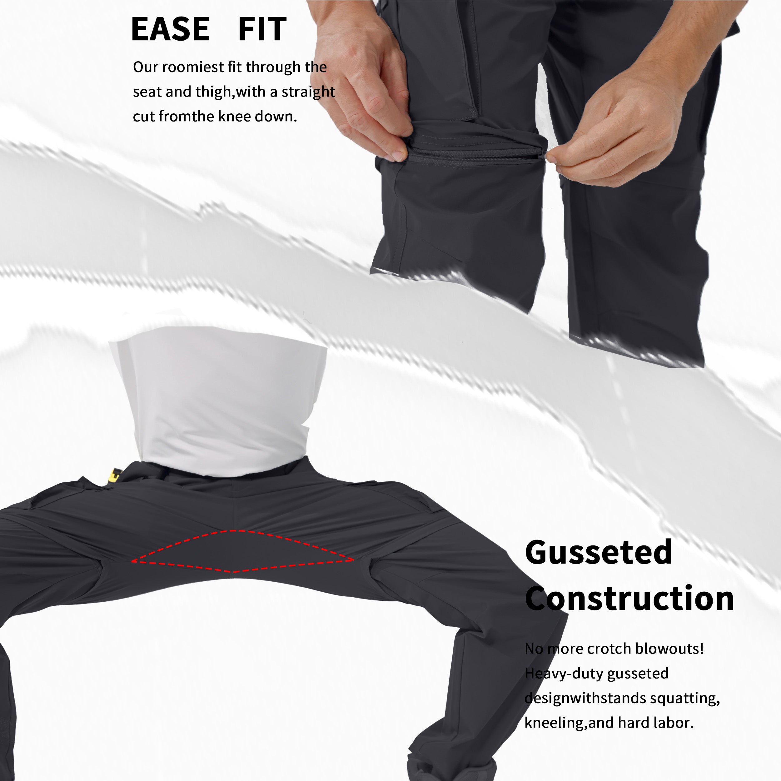 Men's Convertible Hiking Zipper Pants, Lightweight Quick-drying Work Pants, Suitable For Fishing, With 9 Pockets