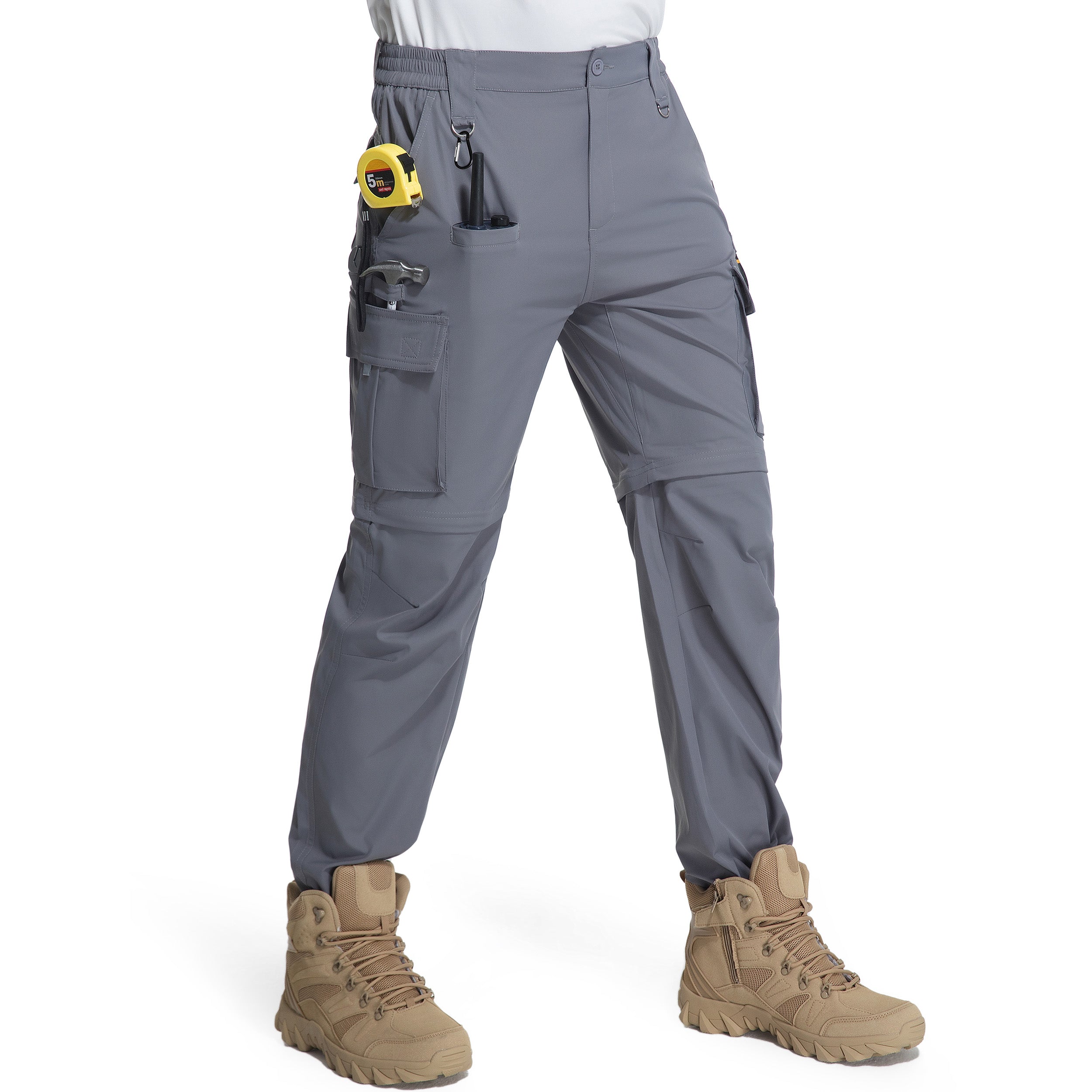 Men's Convertible Hiking Zipper Pants, Lightweight Quick-drying Work Pants, Suitable For Fishing, With 9 Pockets