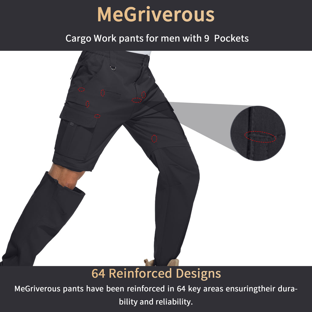Men's Convertible Hiking Zipper Pants, Lightweight Quick-drying Work Pants, Suitable For Fishing, With 9 Pockets